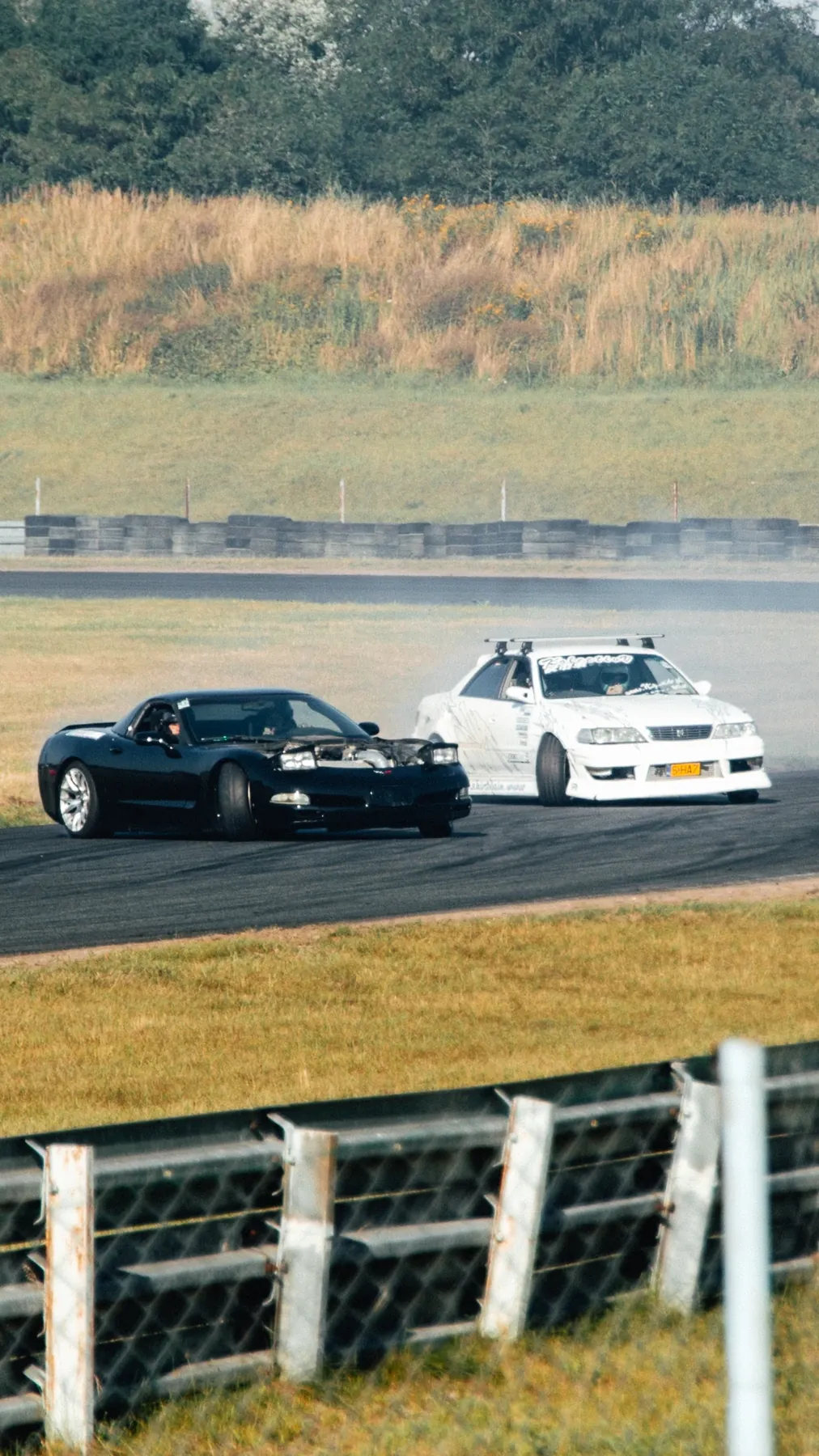 Race cars competing on a circuit